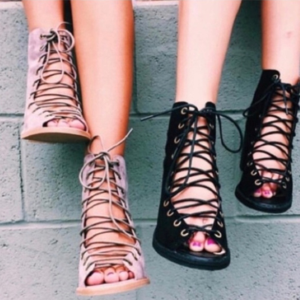 Jeffrey Campbell/free people lace up suede heel